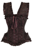 Daisy Corsets Top Drawer Brown Swirl Brocade & Lace Steel Boned Corset w/Cap Sleeves - Daisy Corsets - Flyclothing LLC
