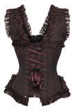 Daisy Corsets Top Drawer Brown Swirl Brocade & Lace Steel Boned Corset w/Cap Sleeves - Daisy Corsets - Flyclothing LLC