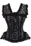 Daisy Corsets Top Drawer Silver/Black Swirl Brocade & Lace Steel Boned Corset w/Cap Sleeves - Daisy Corsets - Flyclothing LLC