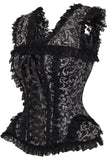 Daisy Corsets Top Drawer Silver/Black Swirl Brocade & Lace Steel Boned Corset w/Cap Sleeves - Daisy Corsets - Flyclothing LLC