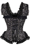 Daisy Corsets Top Drawer Silver/Black Swirl Brocade & Lace Steel Boned Corset w/Cap Sleeves - Daisy Corsets - Flyclothing LLC