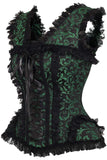 Daisy Corsets Top Drawer Green/Black Swirl Brocade & Lace Steel Boned Corset w/Cap Sleeves - Daisy Corsets - Flyclothing LLC