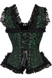 Daisy Corsets Top Drawer Green/Black Swirl Brocade & Lace Steel Boned Corset w/Cap Sleeves - Daisy Corsets - Flyclothing LLC