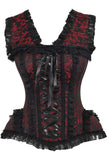 Daisy Corsets Top Drawer Red/Black Swirl Brocade & Lace Steel Boned Corset w/Cap Sleeves - Daisy Corsets - Flyclothing LLC