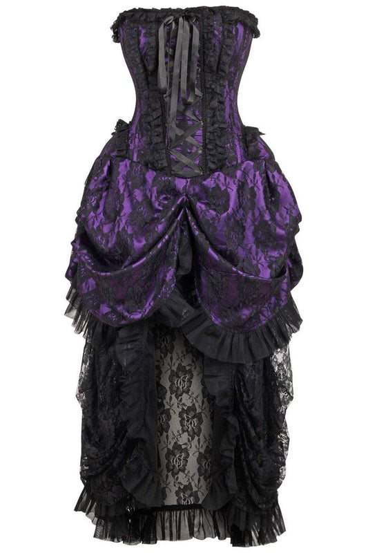 Daisy Corsets Top Drawer Steel Boned Purple w/Black Lace Bustle Corset Dress - Daisy Corsets - Flyclothing LLC