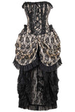 Daisy Corsets Top Drawer Steel Boned Cream w/Black Lace Bustle Corset Dress - Daisy Corsets - Flyclothing LLC