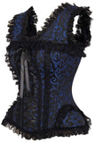 Daisy Corsets Top Drawer Blue/Black Swirl Brocade & Lace Steel Boned Corset w/Cap Sleeves - Daisy Corsets - Flyclothing LLC