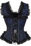 Daisy Corsets Top Drawer Blue/Black Swirl Brocade & Lace Steel Boned Corset w/Cap Sleeves - Daisy Corsets - Flyclothing LLC
