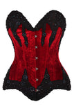 Daisy Corsets Top Drawer Dark Red Velvet & Beaded Steel Boned Overbust Corset - Daisy Corsets - Flyclothing LLC
