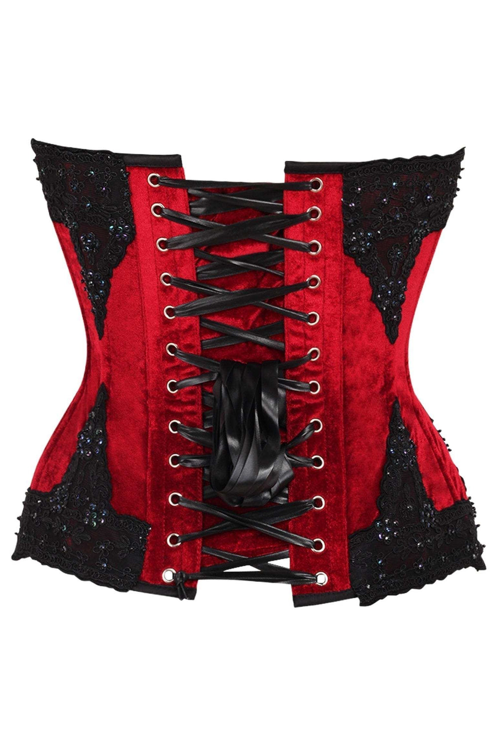 Daisy Corsets Top Drawer Dark Red Velvet & Beaded Steel Boned Overbust Corset - Daisy Corsets - Flyclothing LLC