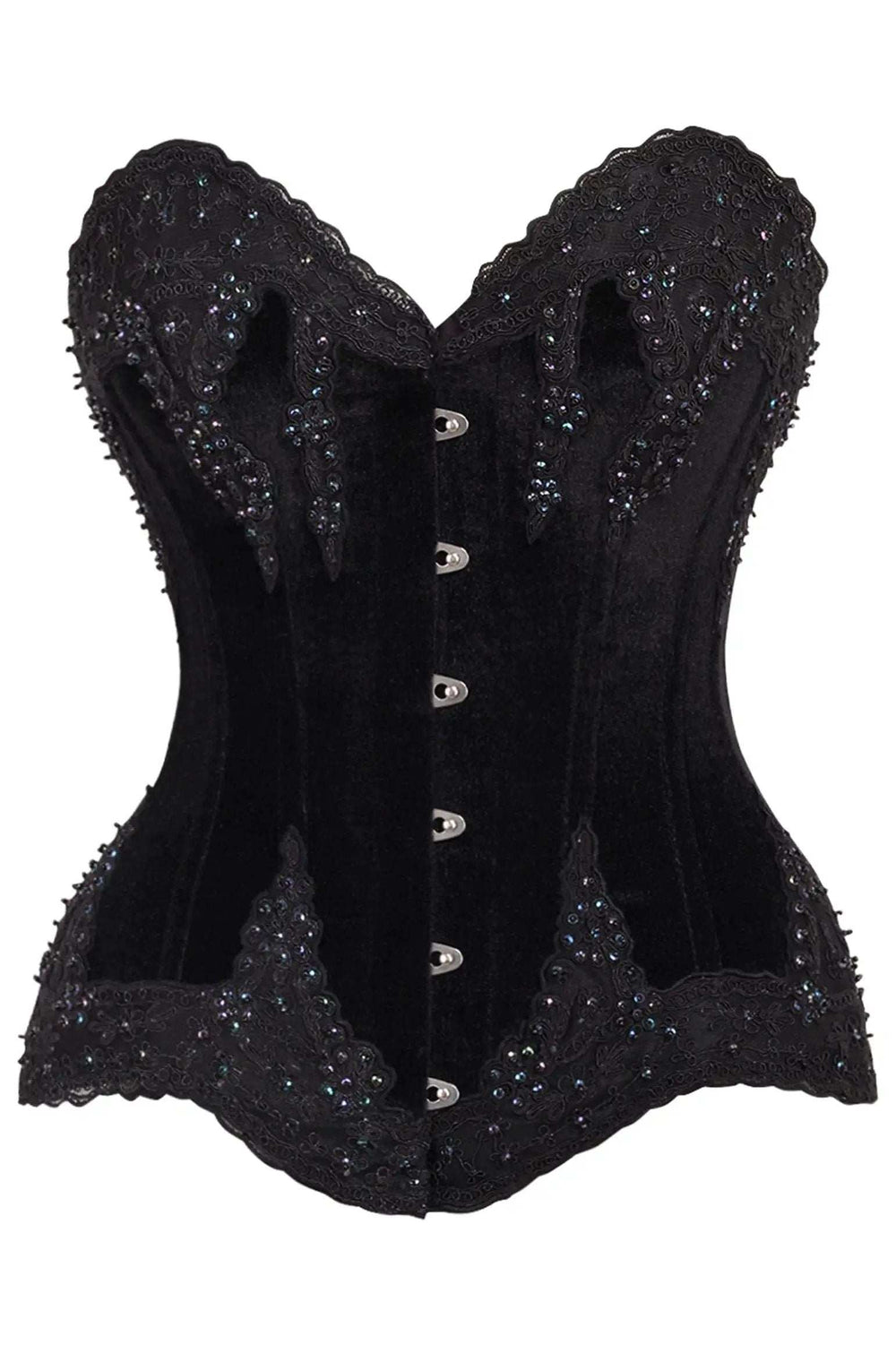 Daisy Corsets Top Drawer Black Velvet & Beaded Steel Boned Overbust Corset - Daisy Corsets - Flyclothing LLC
