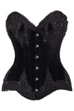 Daisy Corsets Top Drawer Black Velvet & Beaded Steel Boned Overbust Corset - Daisy Corsets - Flyclothing LLC
