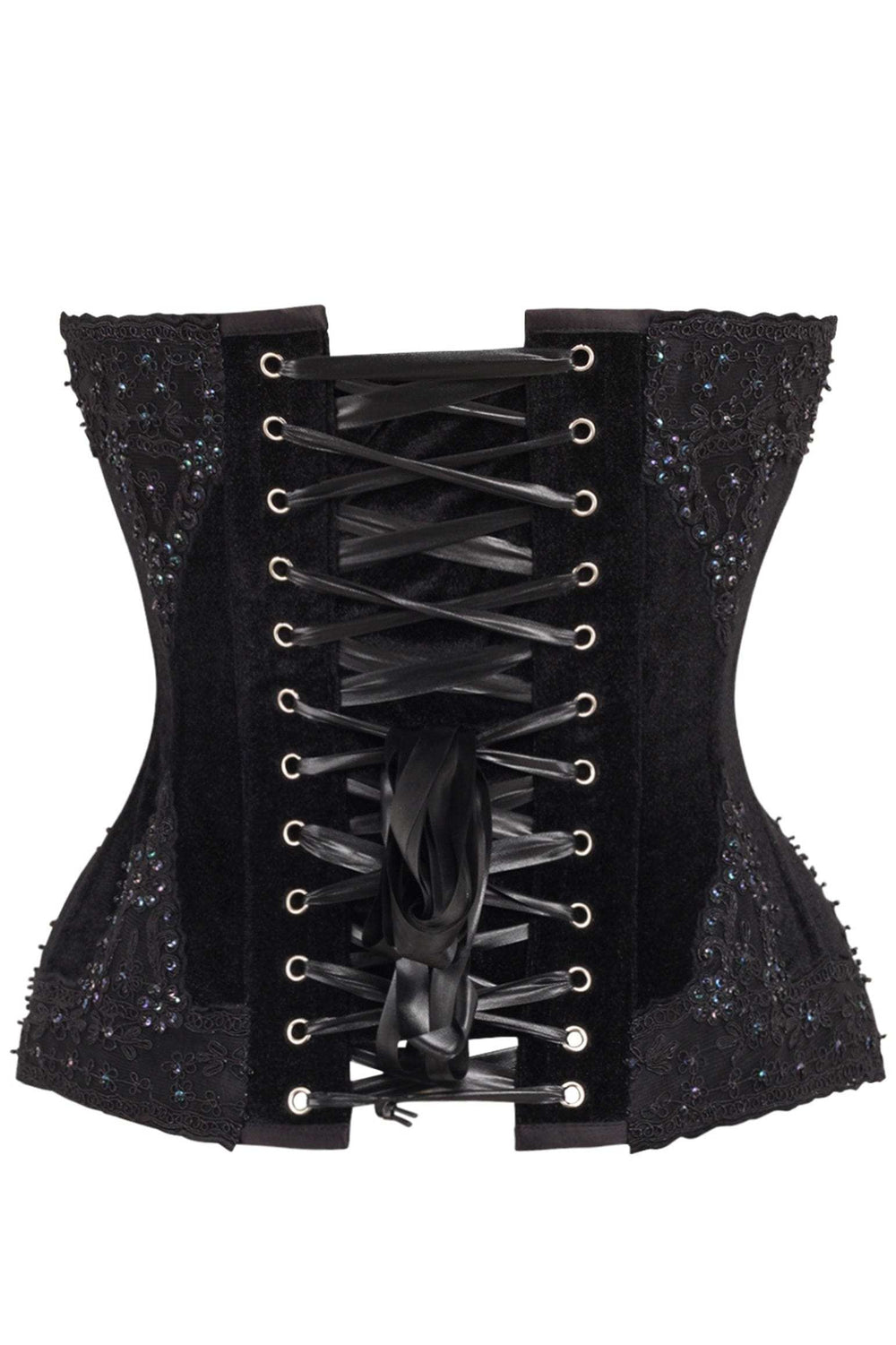 Daisy Corsets Top Drawer Black Velvet & Beaded Steel Boned Overbust Corset - Daisy Corsets - Flyclothing LLC