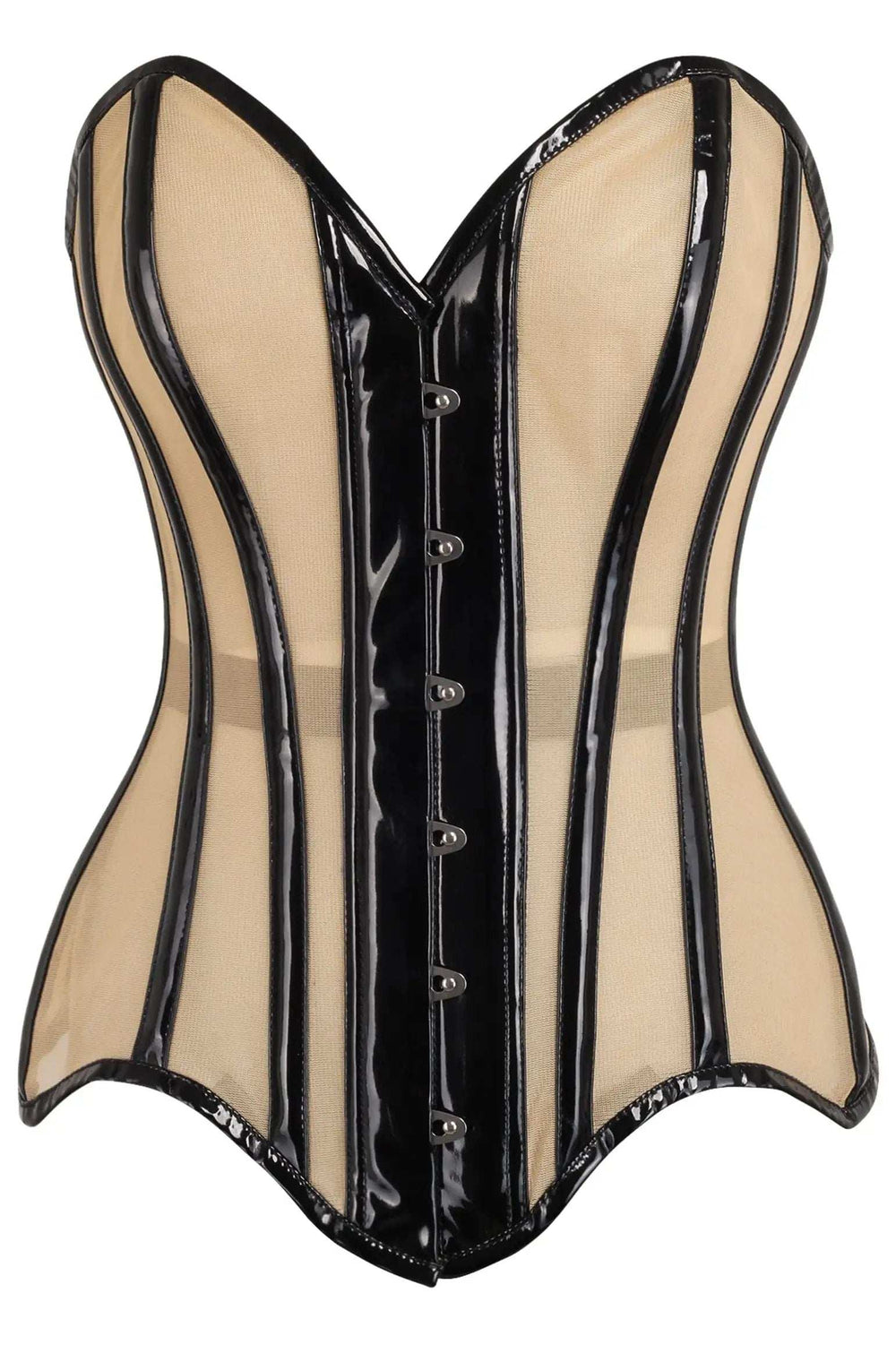 Daisy Corsets Top Drawer Nude Mesh & Black Patent Steel Boned Corset - Daisy Corsets - Flyclothing LLC