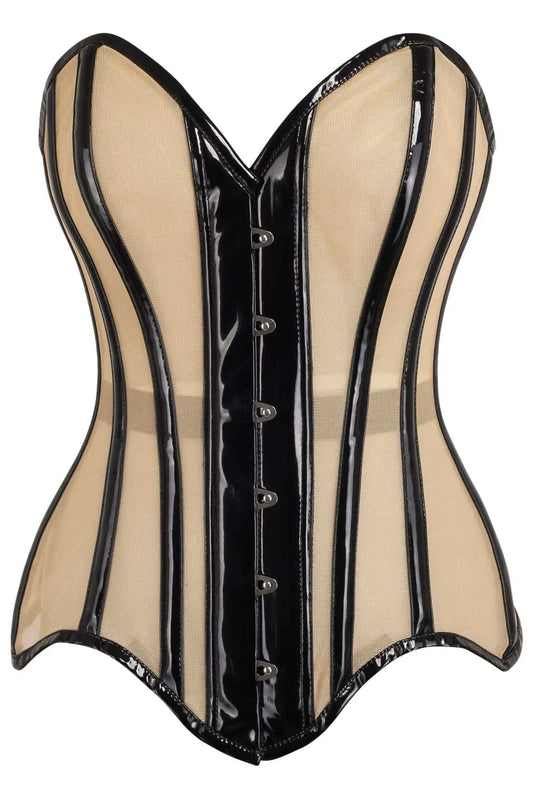 Daisy Corsets Top Drawer Nude Mesh & Black Patent Steel Boned Corset - Daisy Corsets - Flyclothing LLC