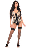 Daisy Corsets Top Drawer Nude Mesh & Black Patent Steel Boned Corset - Daisy Corsets - Flyclothing LLC
