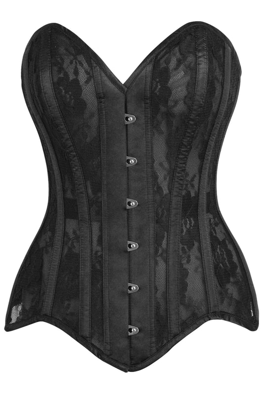 Daisy Corsets Top Drawer Black Sheer Mesh Net & Lace Steel Boned Overbust Corset - Daisy Corsets - Flyclothing LLC