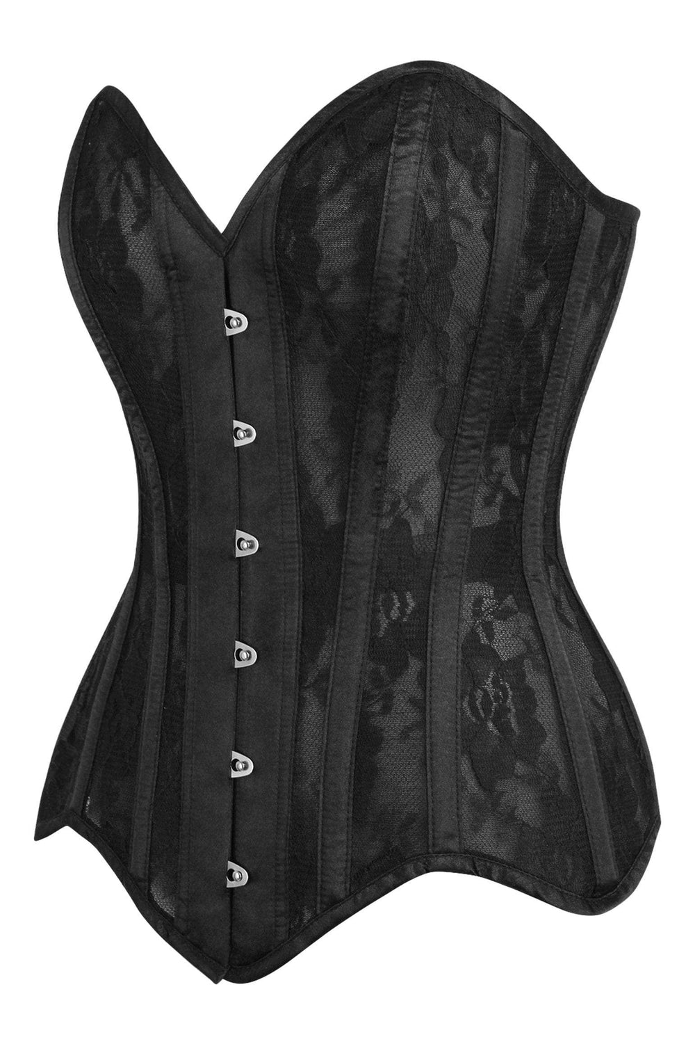 Daisy Corsets Top Drawer Black Sheer Mesh Net & Lace Steel Boned Overbust Corset - Daisy Corsets - Flyclothing LLC