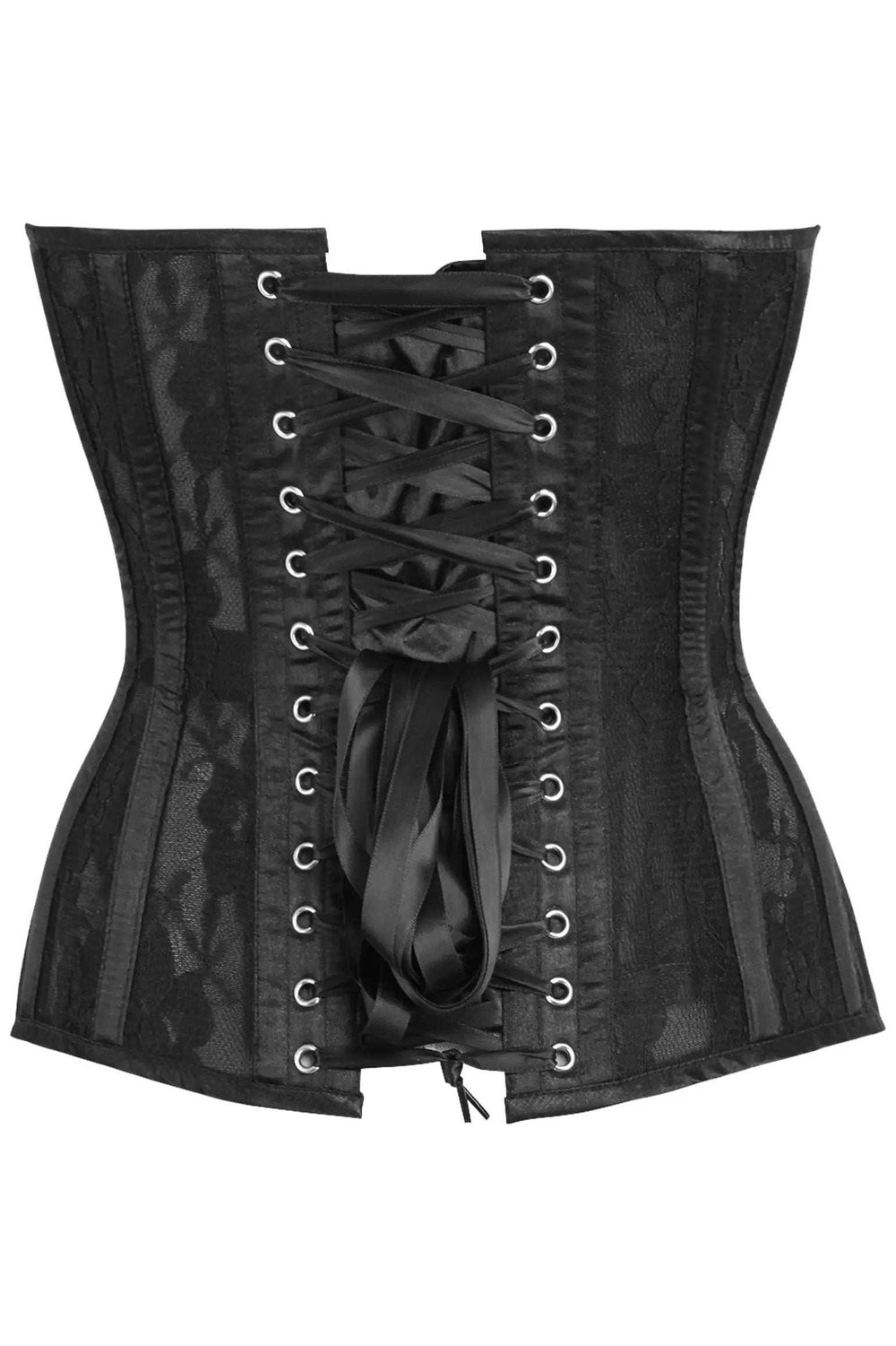 Daisy Corsets Top Drawer Black Sheer Mesh Net & Lace Steel Boned Overbust Corset - Daisy Corsets - Flyclothing LLC