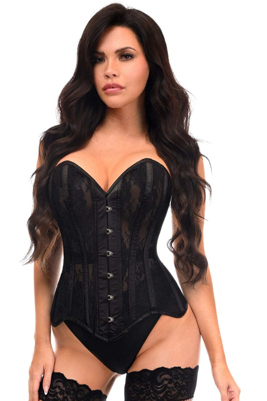 Daisy Corsets Top Drawer Black Sheer Mesh Net & Lace Steel Boned Overbust Corset - Daisy Corsets - Flyclothing LLC