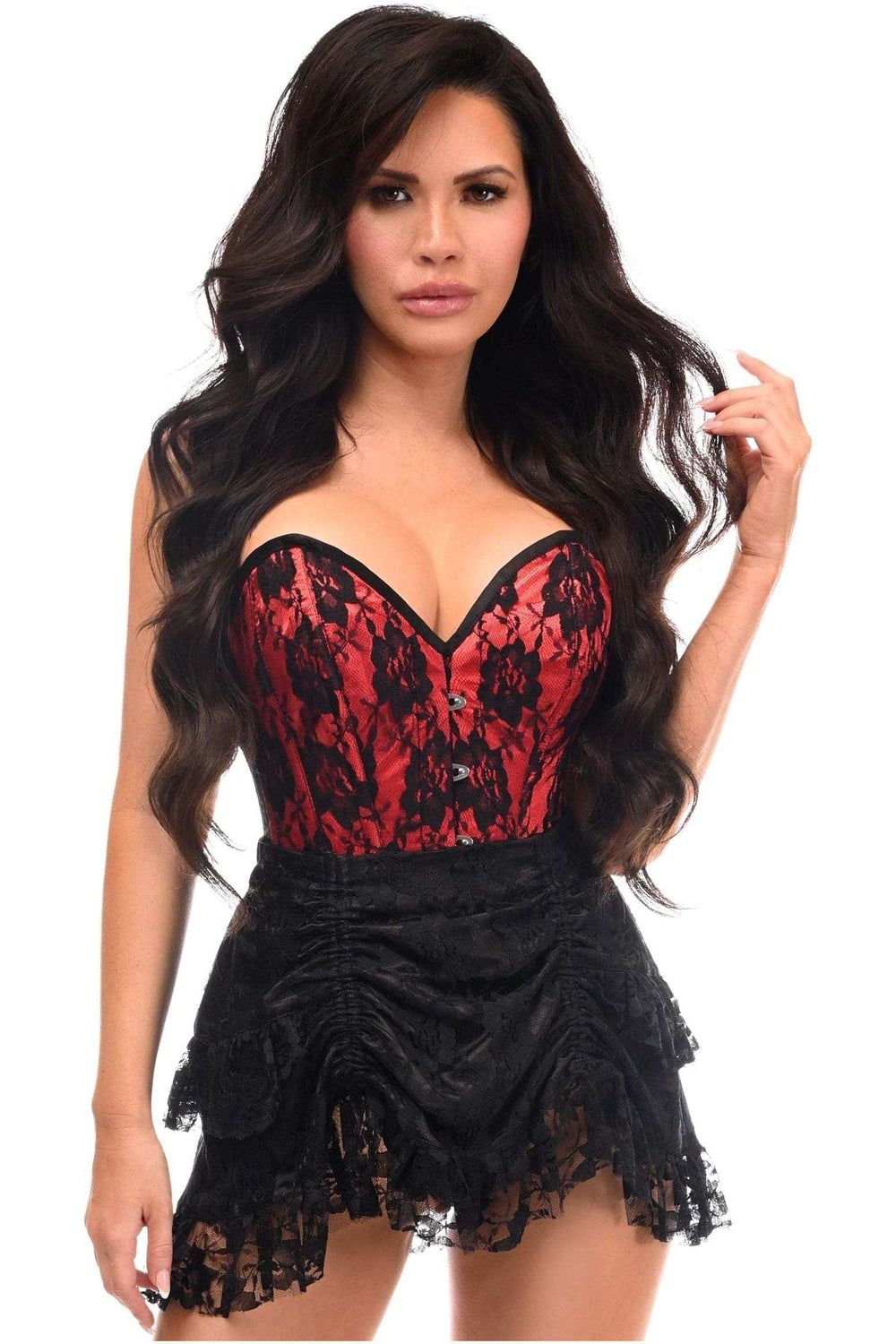 Daisy Corsets Top Drawer 2 PC Red Lace Steel Boned Corset & Skirt Set - Daisy Corsets - Flyclothing LLC