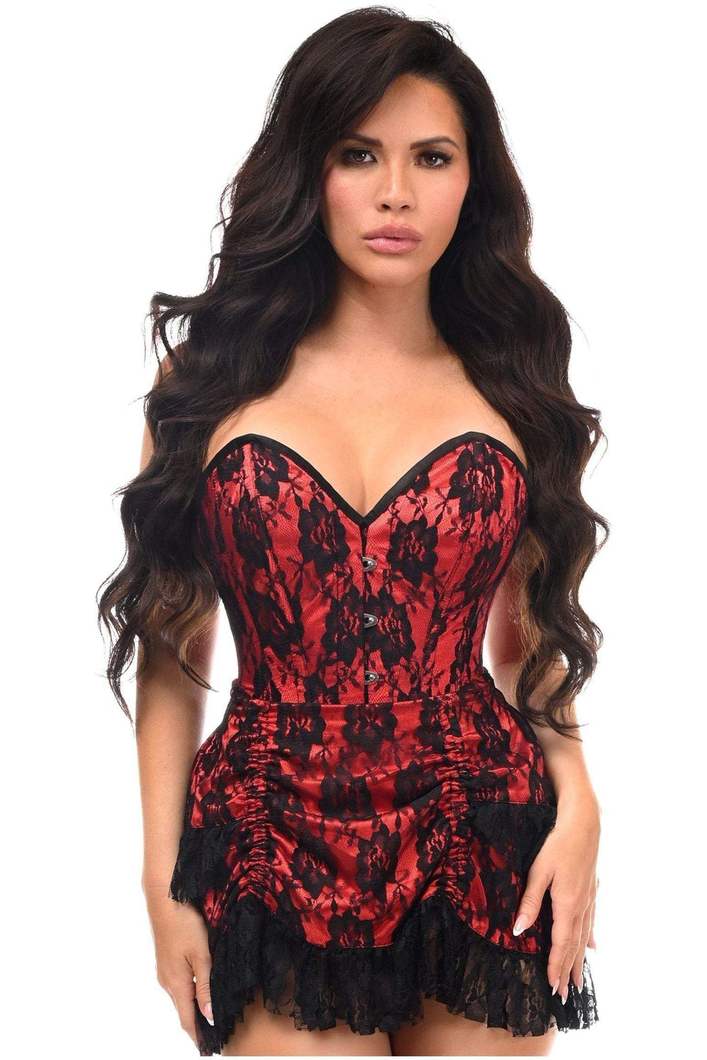 Daisy Corsets Top Drawer 2 PC Red Lace Steel Boned Corset & Skirt Set - Daisy Corsets - Flyclothing LLC