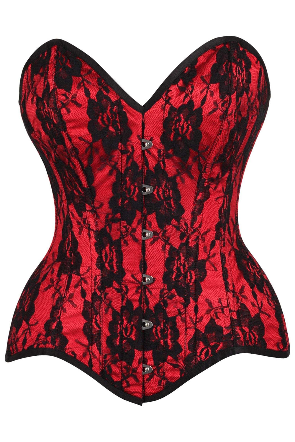 Daisy Corsets Top Drawer Red Satin w/Black Lace Overlay Steel Boned Overbust Corset - Daisy Corsets - Flyclothing LLC