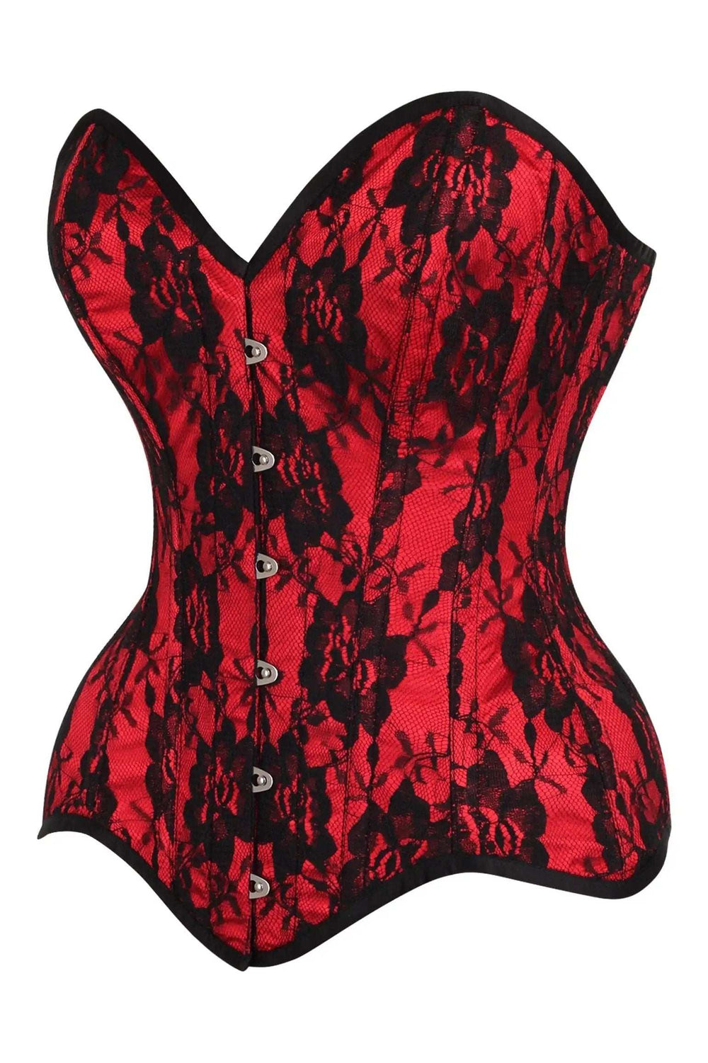 Daisy Corsets Top Drawer Red Satin w/Black Lace Overlay Steel Boned Overbust Corset - Daisy Corsets - Flyclothing LLC