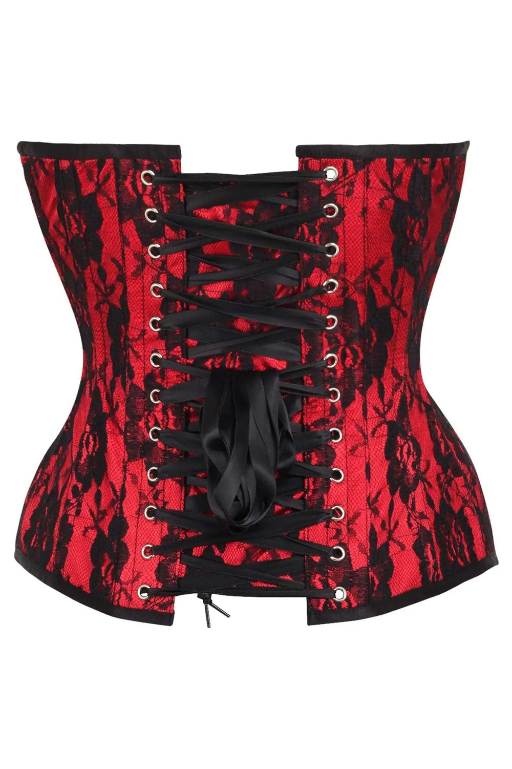 Daisy Corsets Top Drawer Red Satin w/Black Lace Overlay Steel Boned Overbust Corset - Daisy Corsets - Flyclothing LLC