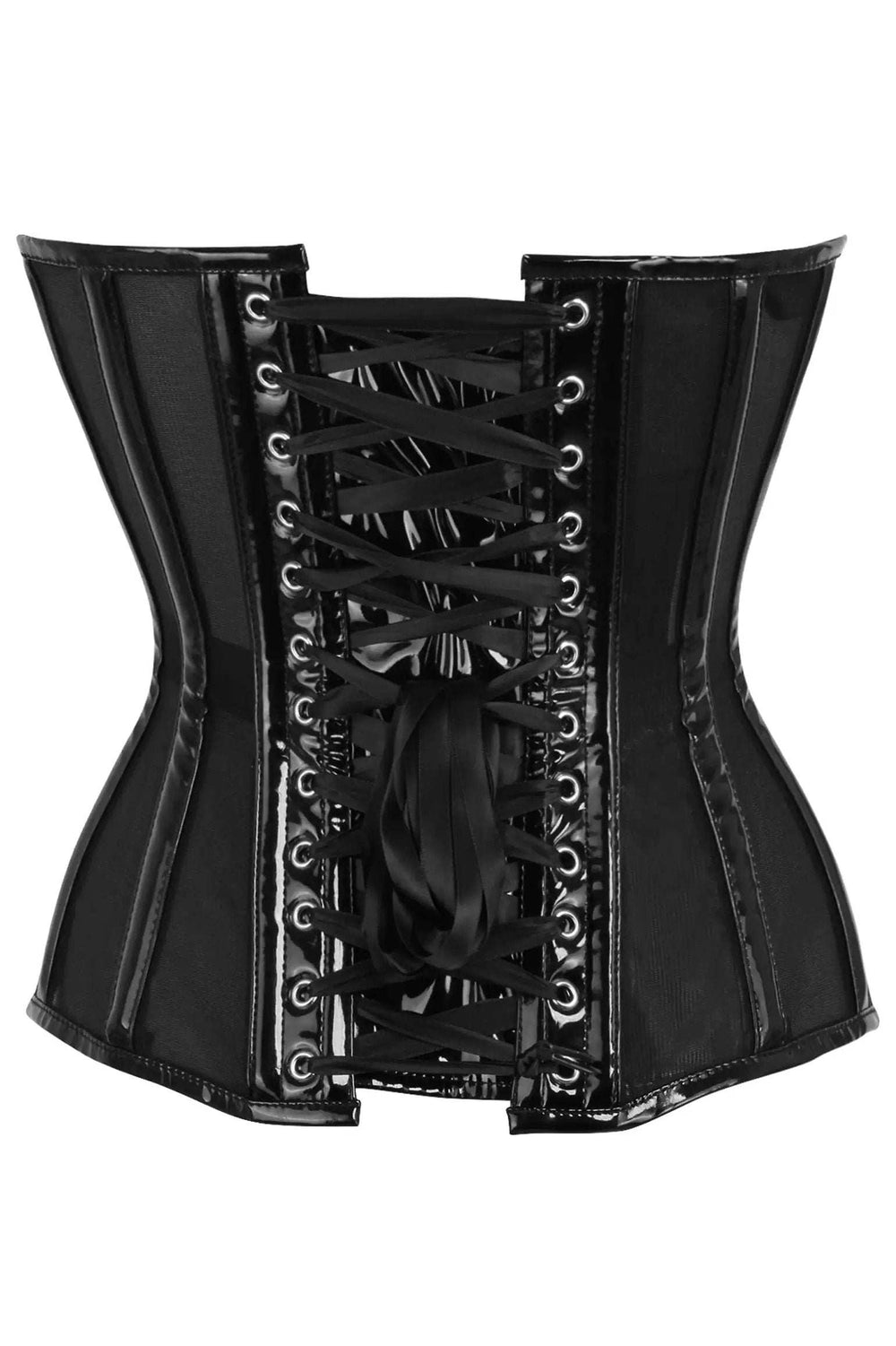 Daisy Corsets Top Drawer Black Mesh Net w/Patent Steel Boned Overbust Corset - Daisy Corsets - Flyclothing LLC