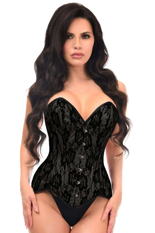 Daisy Corsets Top Drawer Black Satin w/Black Lace Overlay Steel Boned Overbust Corset - Daisy Corsets - Flyclothing LLC