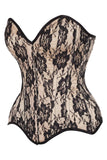Daisy Corsets Top Drawer Nude Satin w/Black Lace Overlay Steel Boned Overbust Corset - Daisy Corsets - Flyclothing LLC