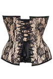 Daisy Corsets Top Drawer Nude Satin w/Black Lace Overlay Steel Boned Overbust Corset - Daisy Corsets - Flyclothing LLC