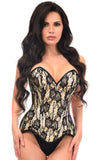 Daisy Corsets Top Drawer Nude Satin w/Black Lace Overlay Steel Boned Overbust Corset - Daisy Corsets - Flyclothing LLC