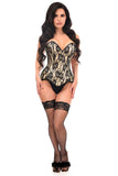 Daisy Corsets Top Drawer Nude Satin w/Black Lace Overlay Steel Boned Overbust Corset - Daisy Corsets - Flyclothing LLC