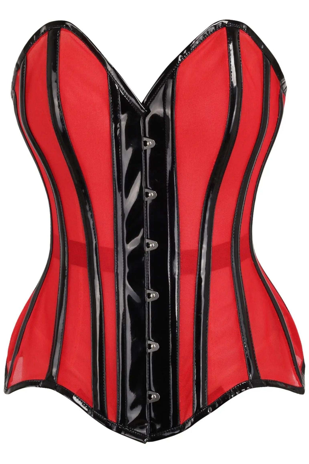 Daisy Corsets Top Drawer Red Mesh Net w/Patent Steel Boned Overbust Corset - Daisy Corsets - Flyclothing LLC