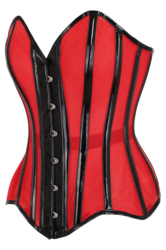 Daisy Corsets Top Drawer Red Mesh Net w/Patent Steel Boned Overbust Corset - Daisy Corsets - Flyclothing LLC