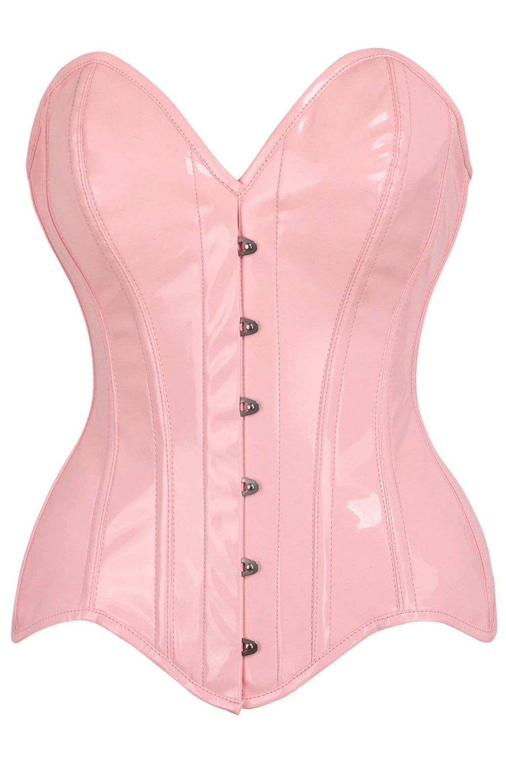 Daisy Corsets Top Drawer Lt Pink Patent Leather Steel Boned Overbust Corset - Daisy Corsets - Flyclothing LLC