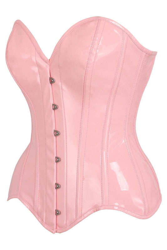 Daisy Corsets Top Drawer Lt Pink Patent Leather Steel Boned Overbust Corset - Daisy Corsets - Flyclothing LLC
