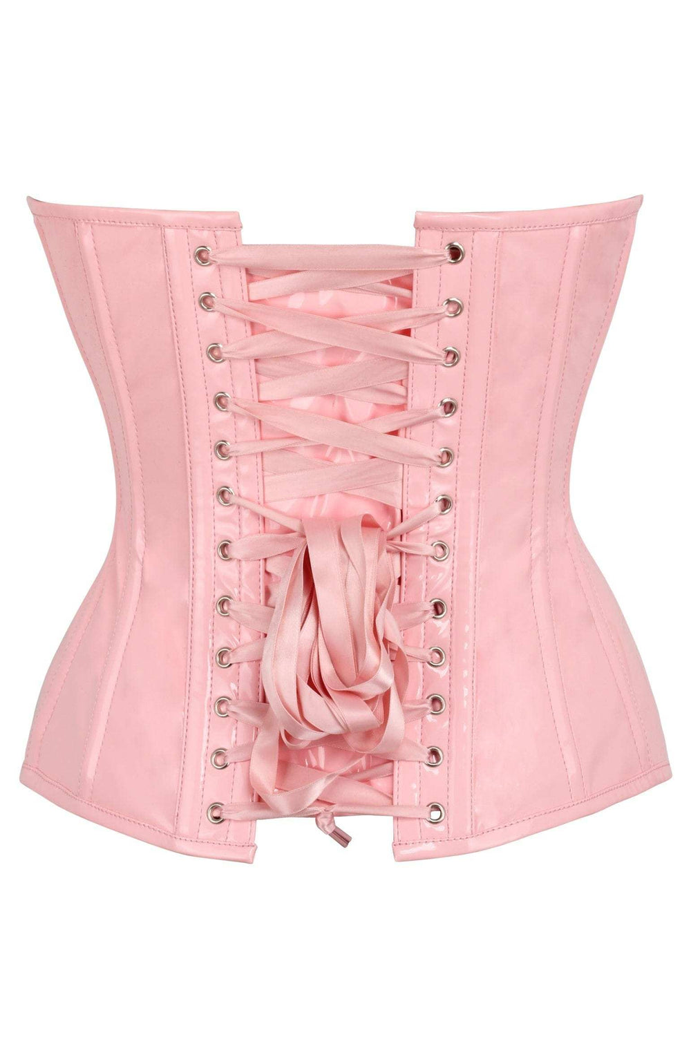 Daisy Corsets Top Drawer Lt Pink Patent Leather Steel Boned Overbust Corset - Daisy Corsets - Flyclothing LLC