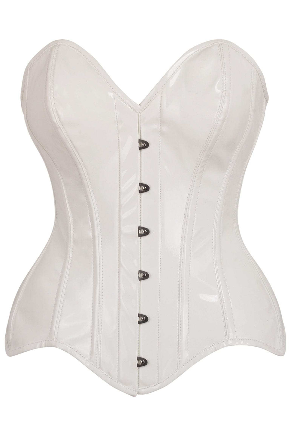 Daisy Corsets Top Drawer White Patent Leather Steel Boned Overbust Corset - Daisy Corsets - Flyclothing LLC