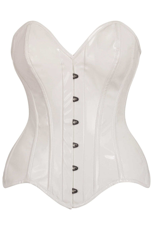 Daisy Corsets Top Drawer White Patent Leather Steel Boned Overbust Corset - Daisy Corsets - Flyclothing LLC