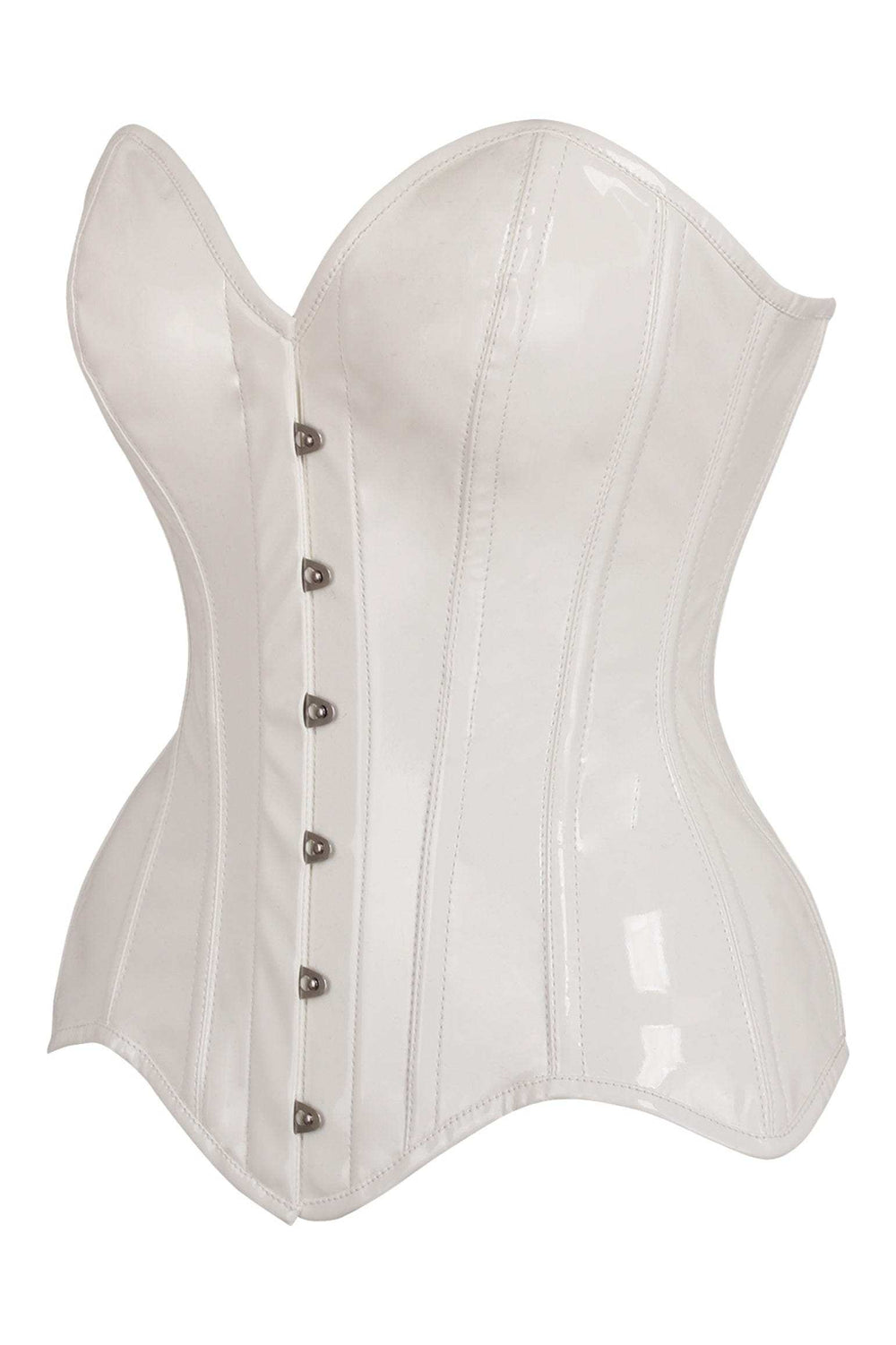 Daisy Corsets Top Drawer White Patent Leather Steel Boned Overbust Corset - Daisy Corsets - Flyclothing LLC