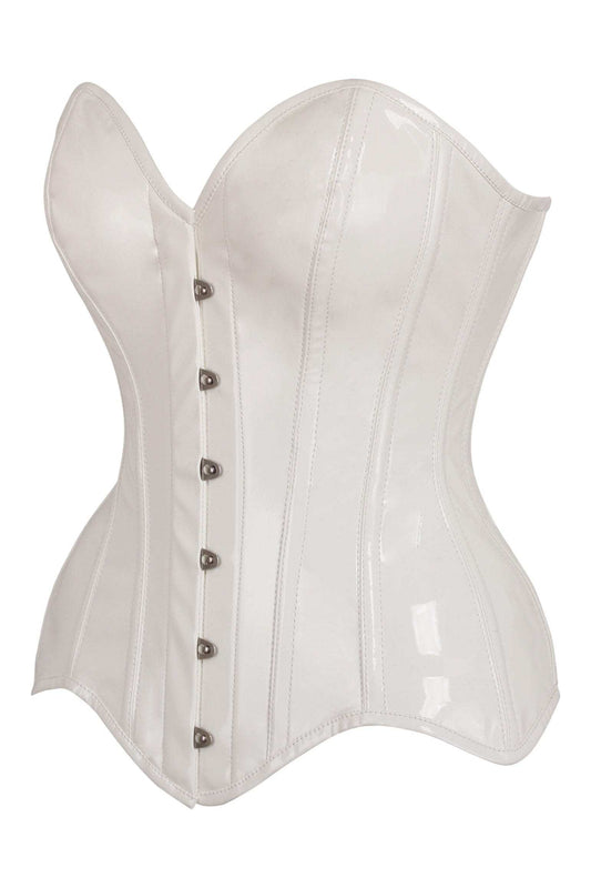Daisy Corsets Top Drawer White Patent Leather Steel Boned Overbust Corset - Daisy Corsets - Flyclothing LLC