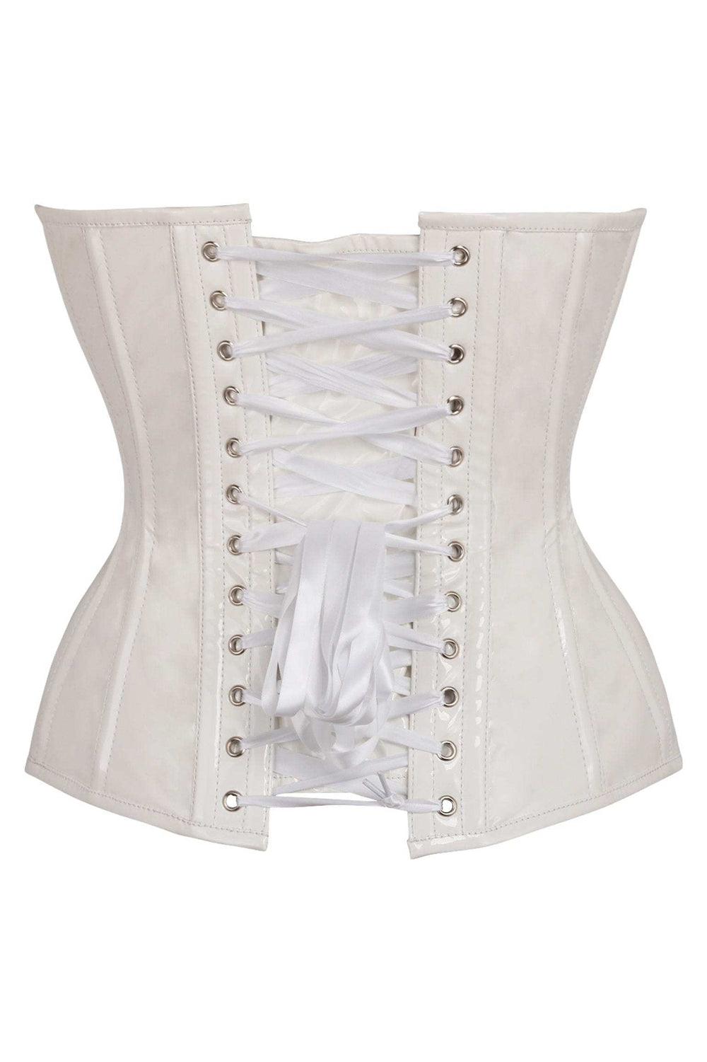 Daisy Corsets Top Drawer White Patent Leather Steel Boned Overbust Corset - Daisy Corsets - Flyclothing LLC
