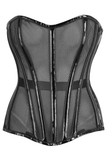 Daisy Corsets Top Drawer Black Fishnet w/Patent Steel Boned Overbust Corset - Daisy Corsets - Flyclothing LLC
