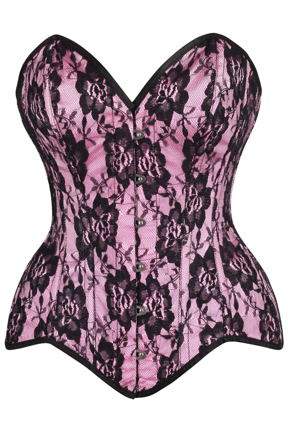 Daisy Corsets Top Drawer Pink Satin w/Black Lace Overlay Steel Boned Overbust Corset - Daisy Corsets - Flyclothing LLC