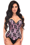 Daisy Corsets Top Drawer Pink Satin w/Black Lace Overlay Steel Boned Overbust Corset - Daisy Corsets - Flyclothing LLC