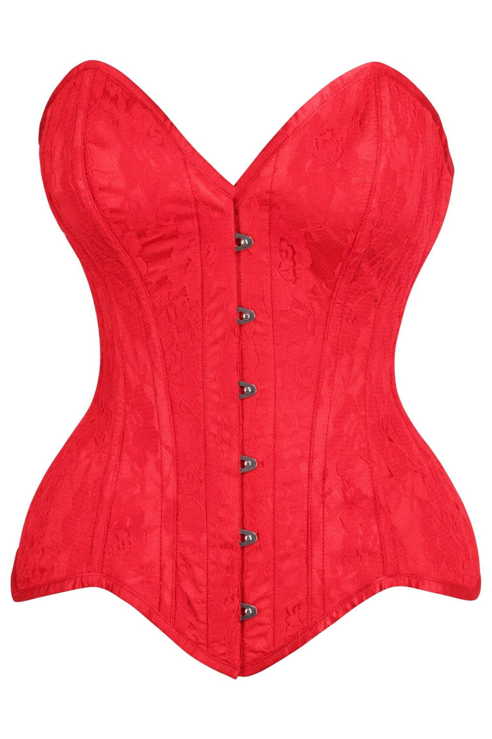 Daisy Corsets Top Drawer Red Satin w/Red Lace Overlay Steel Boned Overbust Corset - Daisy Corsets - Flyclothing LLC