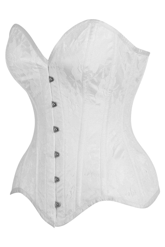 Daisy Corsets Top Drawer White Satin w/White Lace Overlay Steel Boned Overbust Corset - Daisy Corsets - Flyclothing LLC